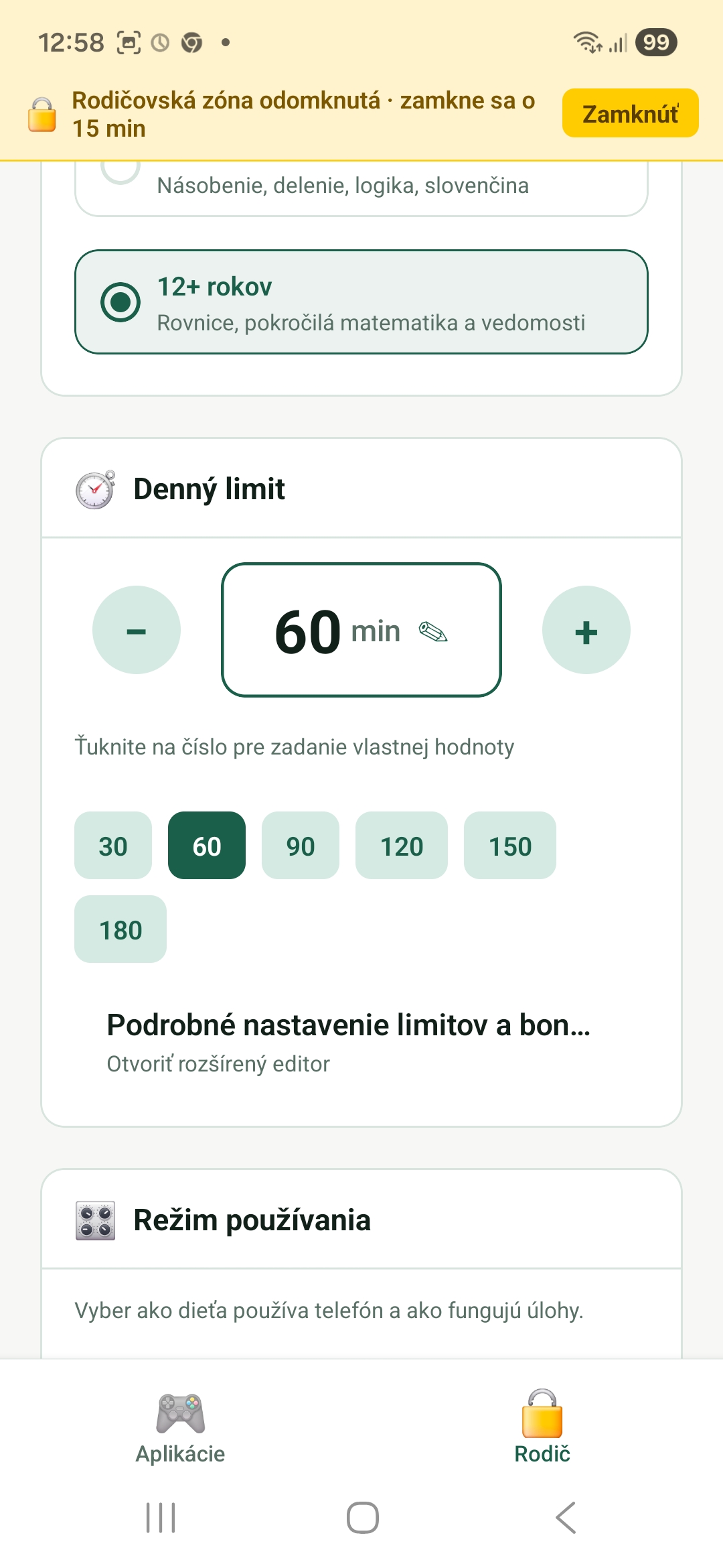Nastavenie denného limitu