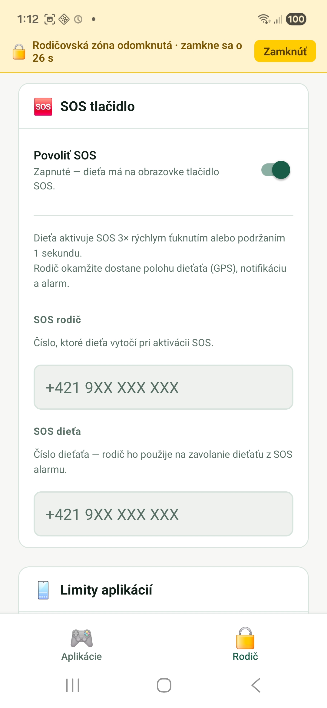 Nastavenie SOS