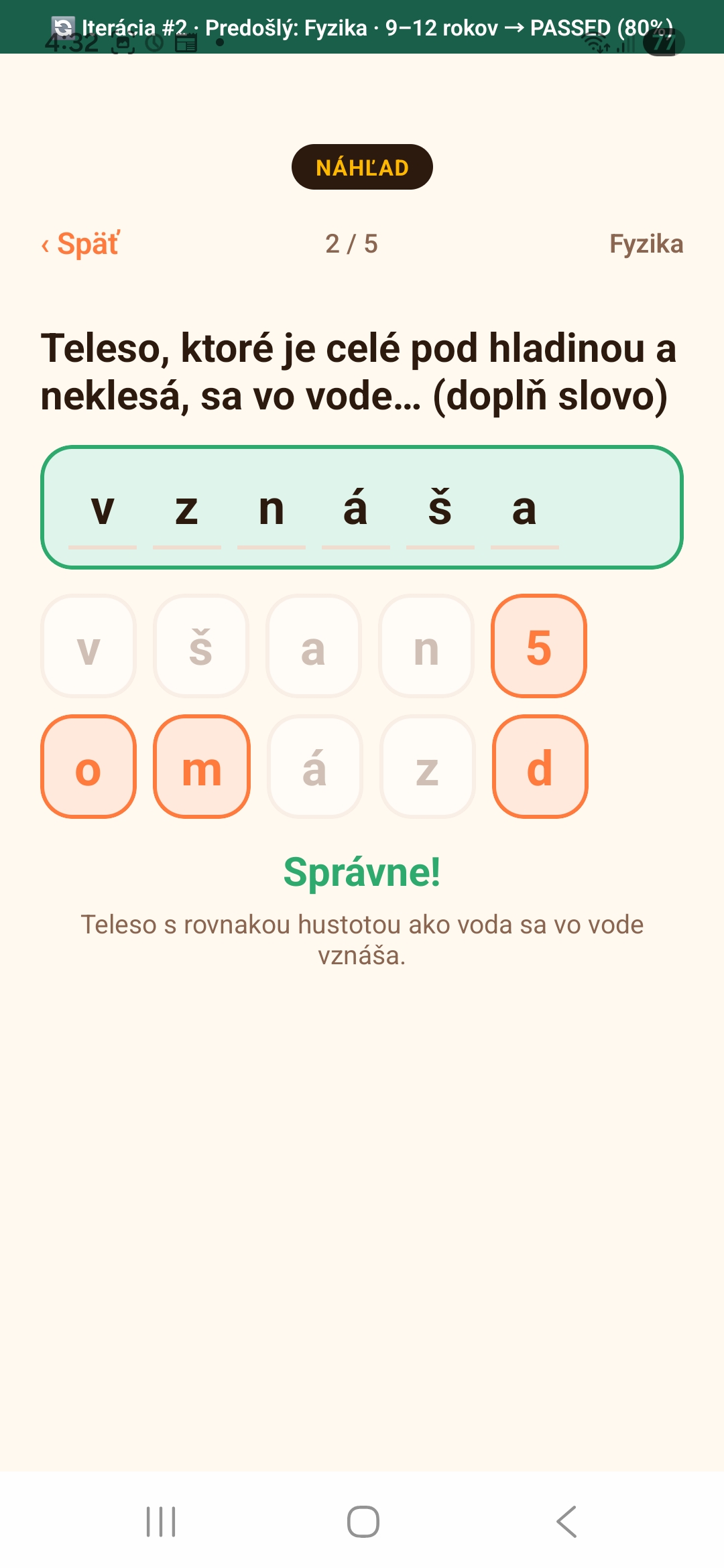Fyzika 9-12 — doplň slovo — teleso sa vznáša